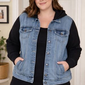 Torrid Size 2 Denim & Black Hooded Jacket